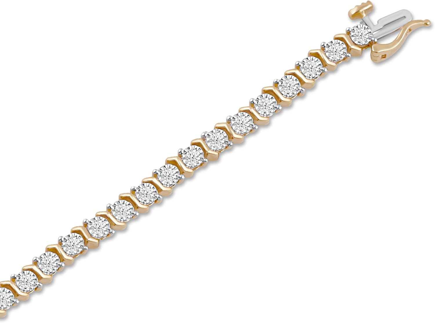 Jewelili Yellow Gold Plated 925 Sterling Silver Lab Grown Diamond Stackable Tennis Bracelet for Women | 1.0 CTTW H Color I1 Clarity | Wedding & Bridal Jewelry | Gift Box Included