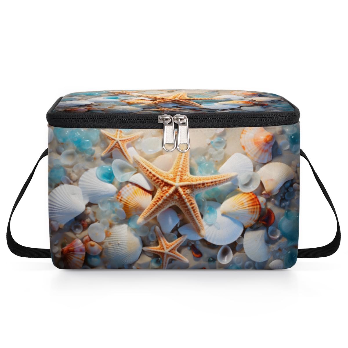 GzLeyigou Beach Starfish Seashell Lunch Bags for Women Men 9 Cans, Hot & Cold Food Delivery Bag Insulated Grocery Bag Insulated Lunch Box Marine Life Cooler Bag for Office Work Picnic Beach