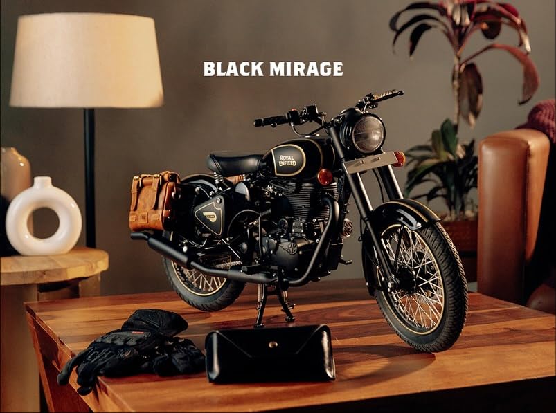 Image of Royal Enfield 1:3 Classic 350 Scale Model Miniature | Authentic True-to-Life Detailing | Premium Metal Tank & ABS Body | Movable Handlebar Steering | Collector's Keepsake Essential | Black Mirage