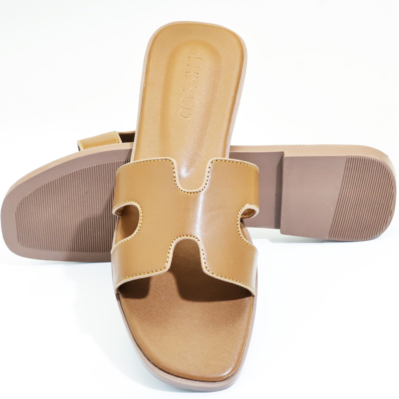 Sandali piatti da donna, pantofole da donna in pelle, comode scarpe piatte eleganti eleganti ciabatte estive autunno carino punta aperta casual