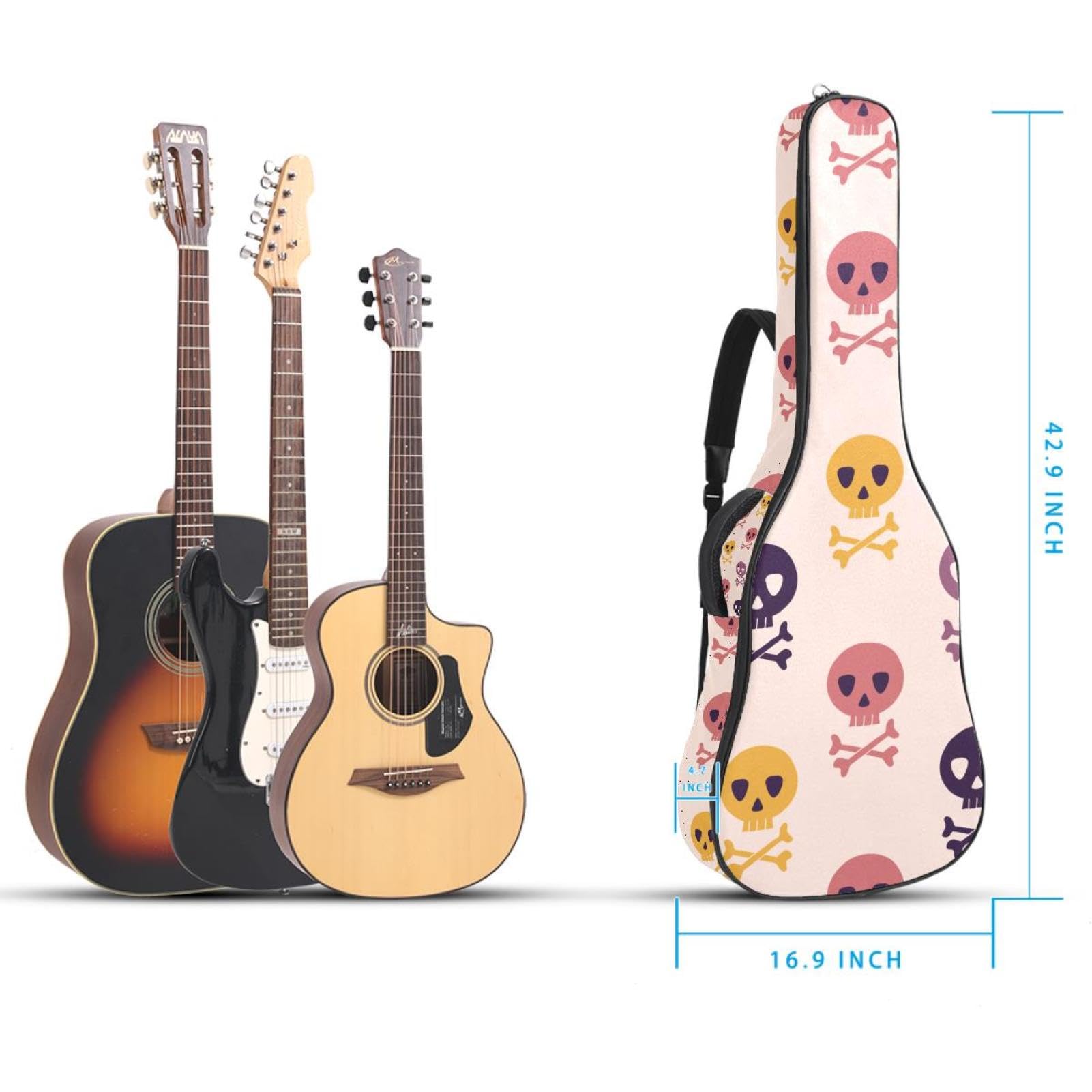 Torba na gitarę akustyczną wodoodporny plecak na gitarę grubo miękka wyściełana czaszka klasyczna obudowa na gitarę, wielobarwny, 42.9x16.9x4.7 in, Organizer do torby