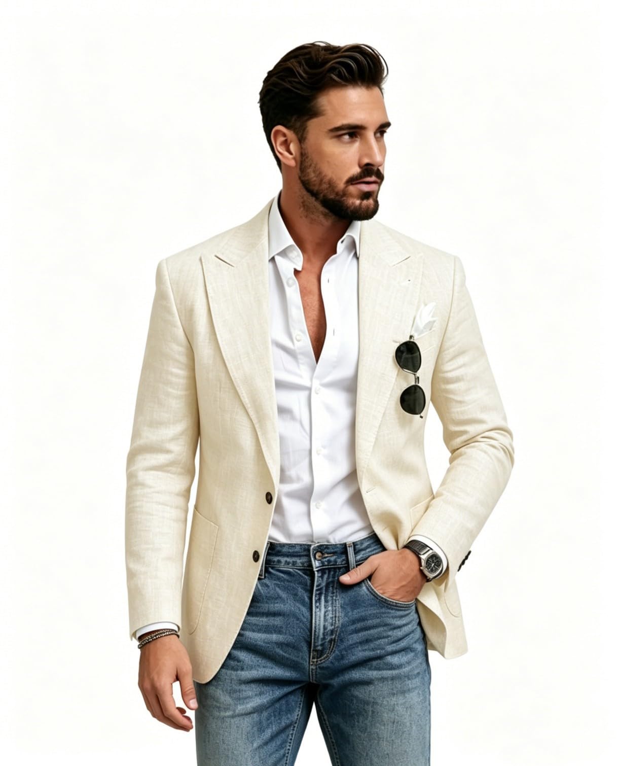Giacca da uomo casual in lino leggera, giacca sportiva foderata con 2 bottoni, giacche estive per matrimoni