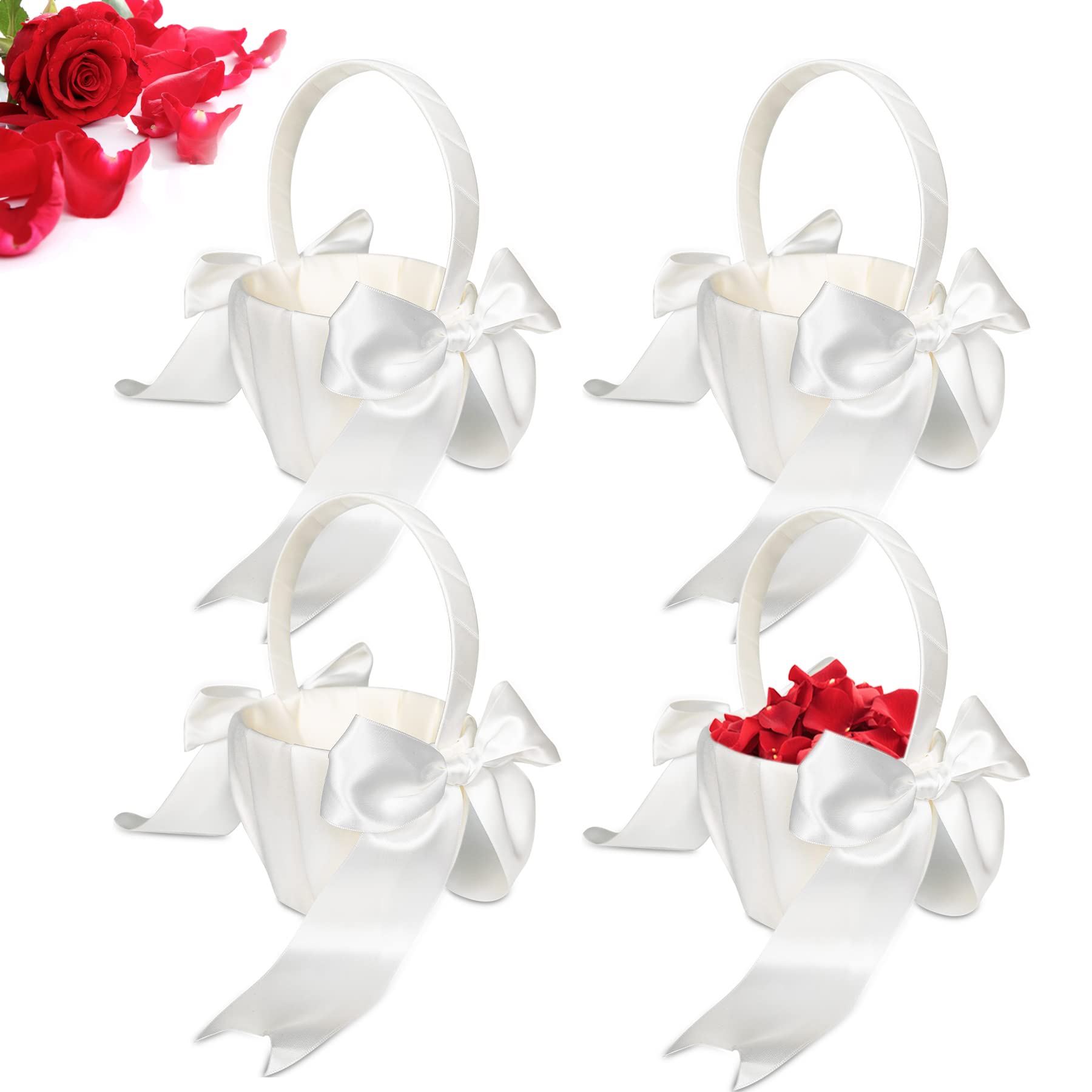 Cestini bianchi per matrimoni, cestino per damigelle di fiori, per banchetti di nozze, forniture per feste, 20 x 12 x 8,9 cm (grande fiocco)