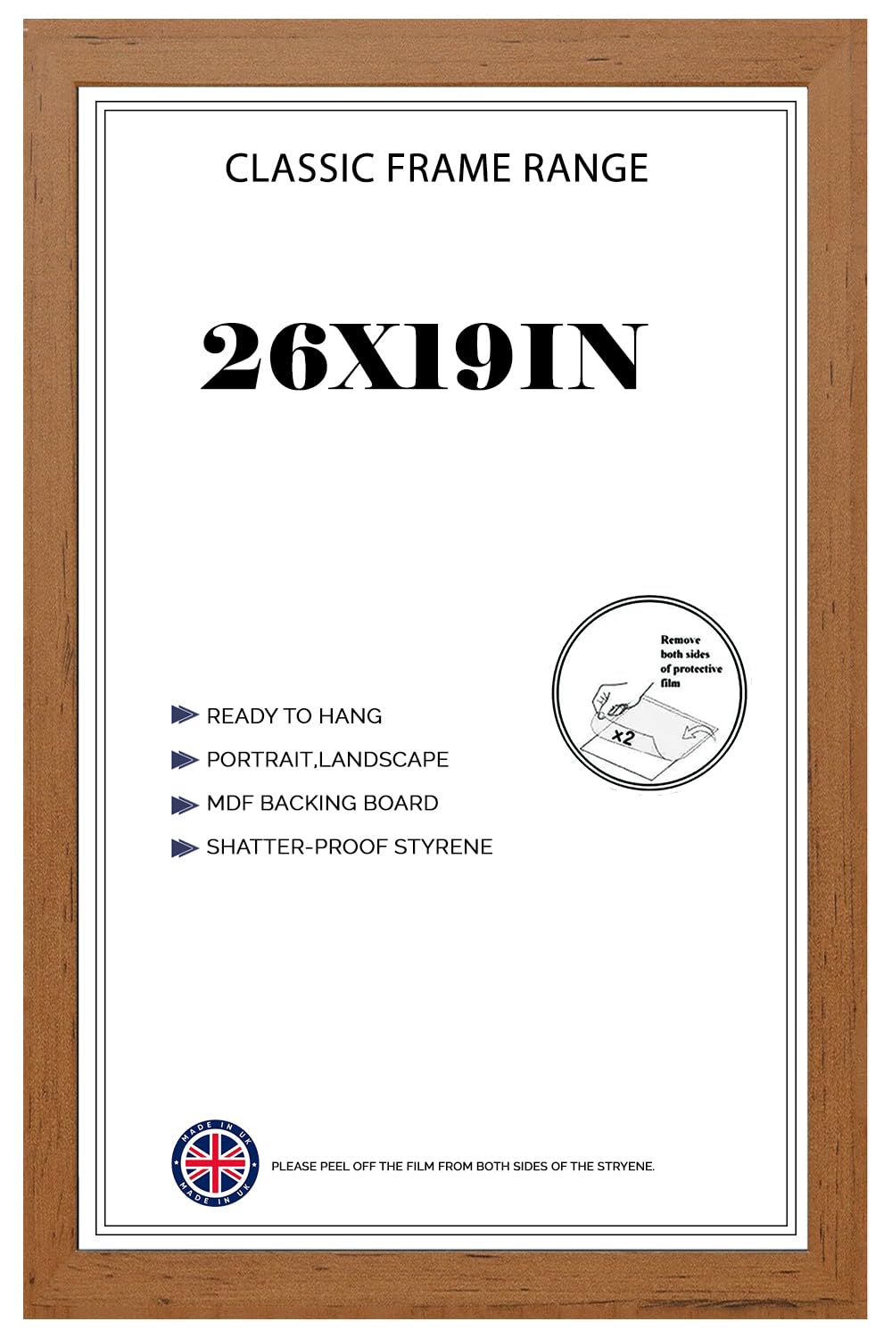 Modern Walnut HD Front Poster Frames 26x19 inches Picture/Photo Frames Vertical or Horizontal Shatter-Proof Perspex Front Easy To Hang for Home, Office, Gallery