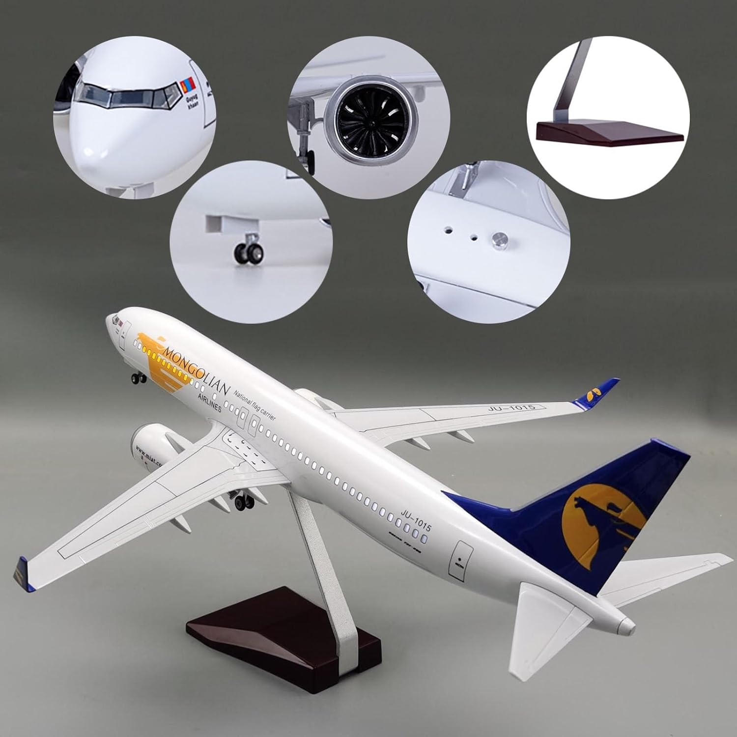 18.1インチ 1:85スケール 模型飛行機 モンゴル B737 航空機 飛行機 模型 ジェット機 コレクション用 樹脂製 ホイール