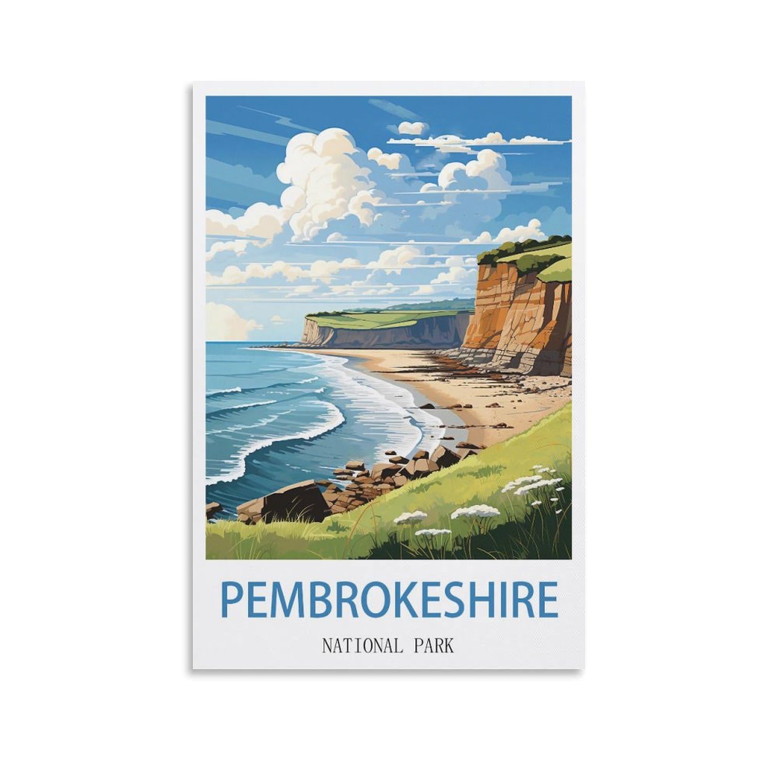 CNAHEIZ Pembrokeshire National Park Vintage Travel Poster Lake 08x12inch(20x30cm) Canvas Wall Art Print Painting for Wall Decor Living Room Bedroom