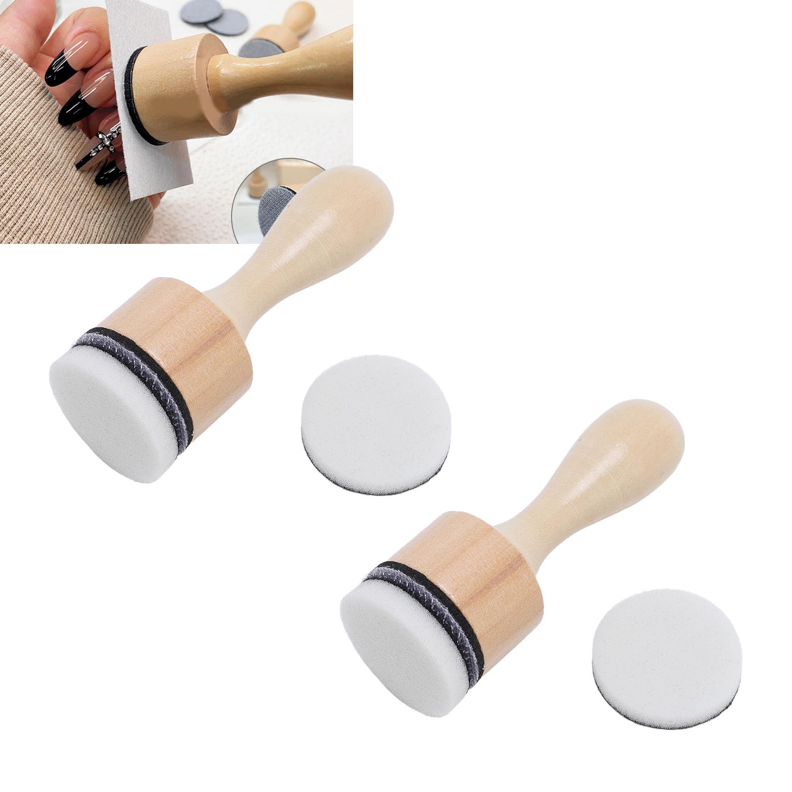 Nail Art Gripping Stamp, 2 Set Nail Cleaning Tablet Stamp Wood Handle, Touchless Auxiliary Tool - Image 4