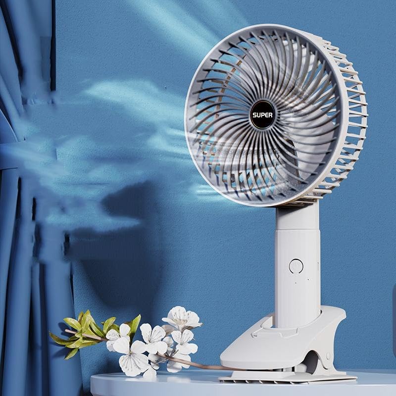 Image of Portable Clip Fan, USB Rechargeable Desk Fan with Strong Airflow, Quiet Operation, Adjustable Head, Mini Cooling Fan for Office Bedroom Travel Camping