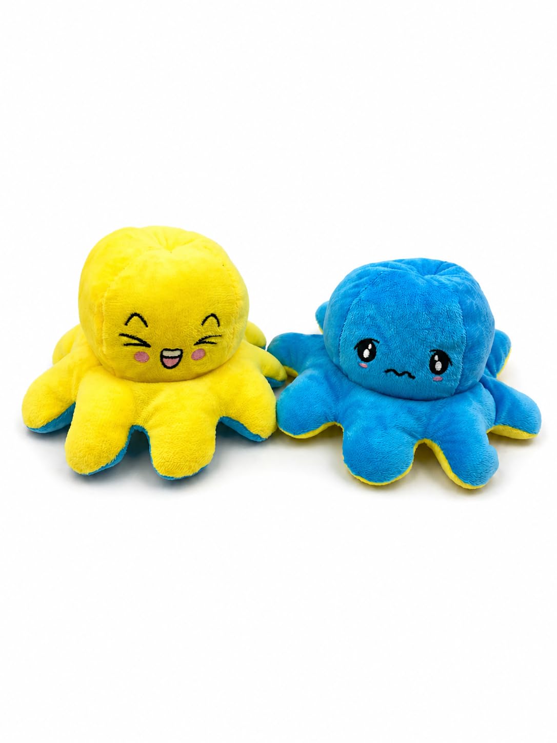Generisch Reversible Octopus Comforter 20 cm - Octopus Plush with Two Emotions, Soft Fabric Comforter - Gift for Kids (Yellow, White, Blue)