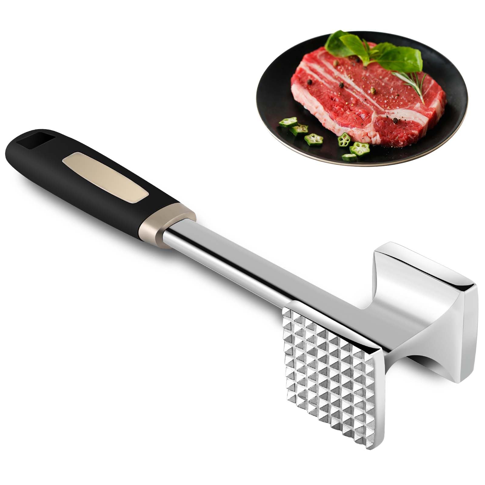 Batticarne In Acciaio Inox 304 - Martello Per Carne Doppia Faccia Con