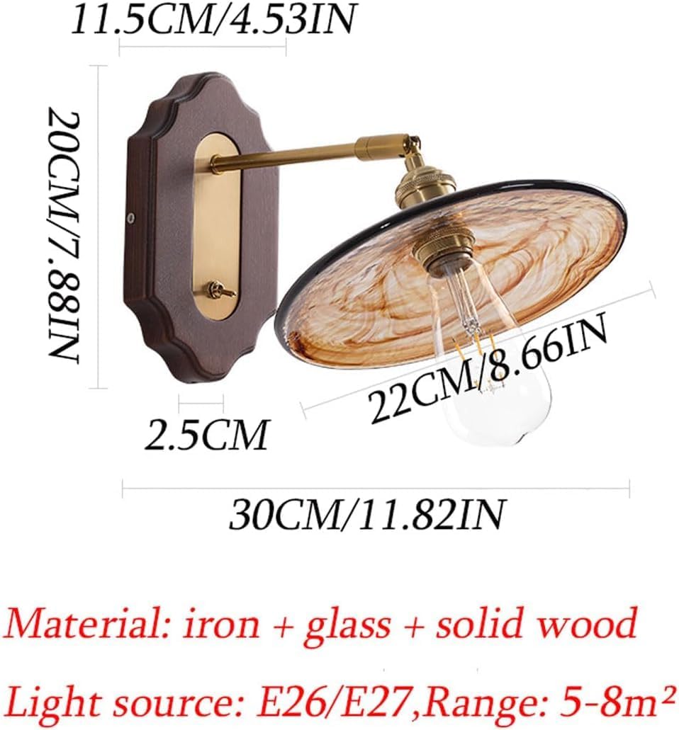 Amber Glass Wall Lamp Hotel Light Bedside Night Lamp Japanese Retro Ash Wood Wall Lamp Wall Sconces E26/E27 Base Bedroom Background Wall Decor Wall Light Study Corridor Balcony Aisle Lamp