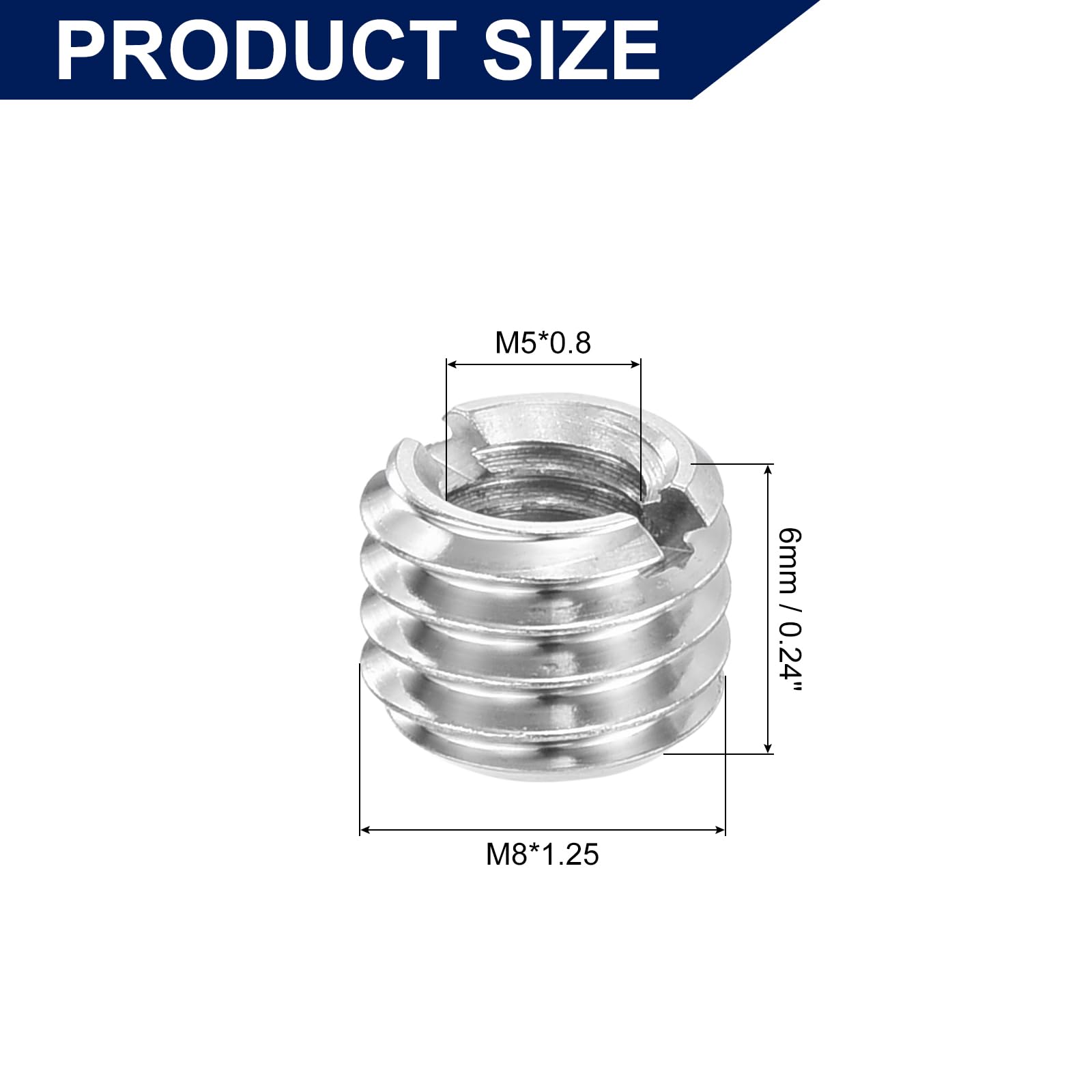 uxcell Thread Adapters Sleeve Reducing Nuts, 10 Pcs M8x1.25 Male to M5x0.8 Female Stainless Steel Nut Screw Reducer Conversion Fasteners, Threaded Insert Repair Sleeve Reducer Nut, Silver