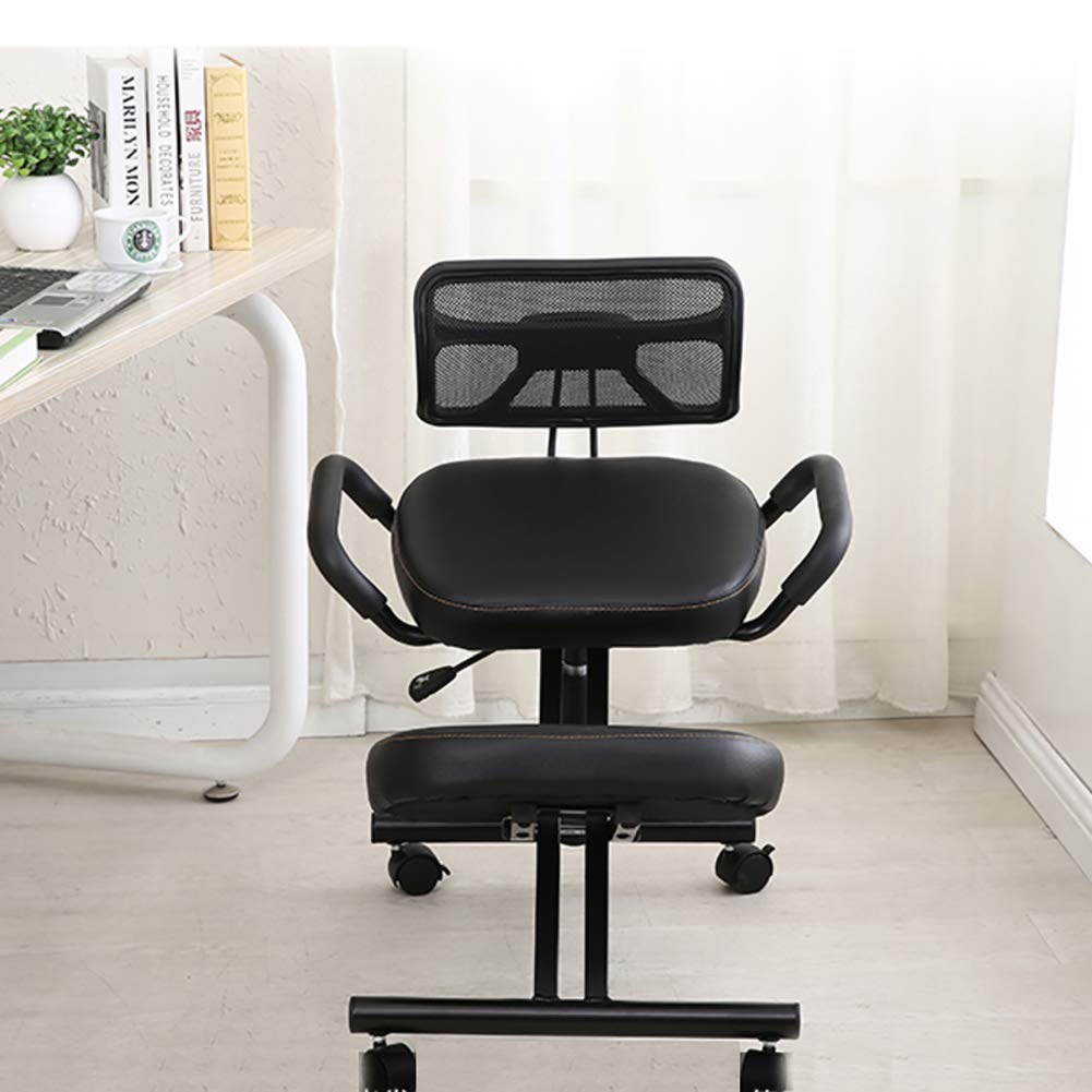 Ergonómico Silla De Rodillas, Gruesas Asiento Almohadilla con Asiento Trasero Ortopédico Manual Ajustar Rolling Ajustable Taburete para Una Mejor Postura.-Black PU Faux Leather