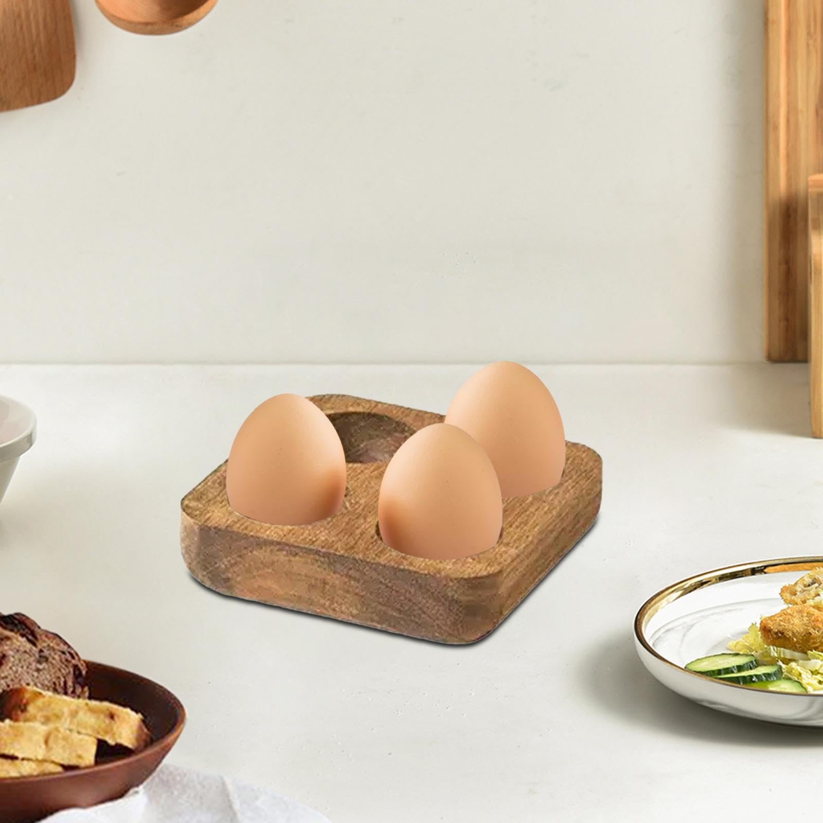 2 Piezas Soporte para Huevos Bandeja de Madera Organizador de Huevos Estante de Cocina Recipiente de Refrigerador Compartimentos Adecuado, 4 Piezas