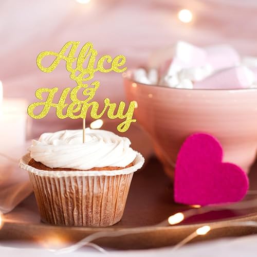 Miniatura 2 de Decoración personalizada para cupcakes de boda, 24 piezas, decoración personalizada para cupcakes con nombre de novio y novia para boda y compromiso
