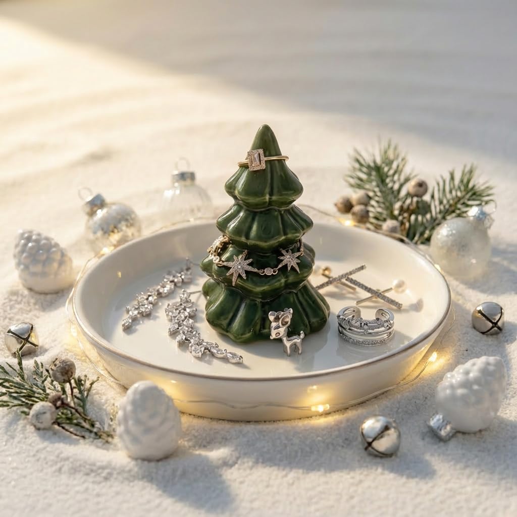 Ceramic Christmas Plates & Jewelry Holder, Forest Green image 2
