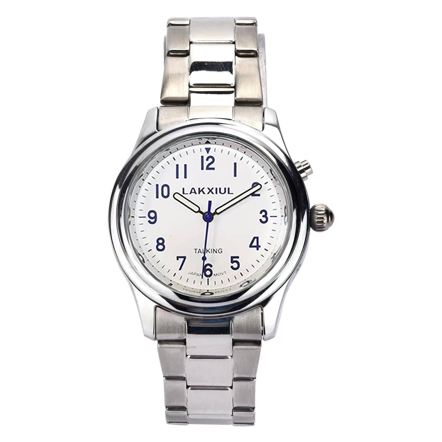 LAKXIUL,Spanish talking watch,Silver shell, Silver stainless steel strap, Men's size