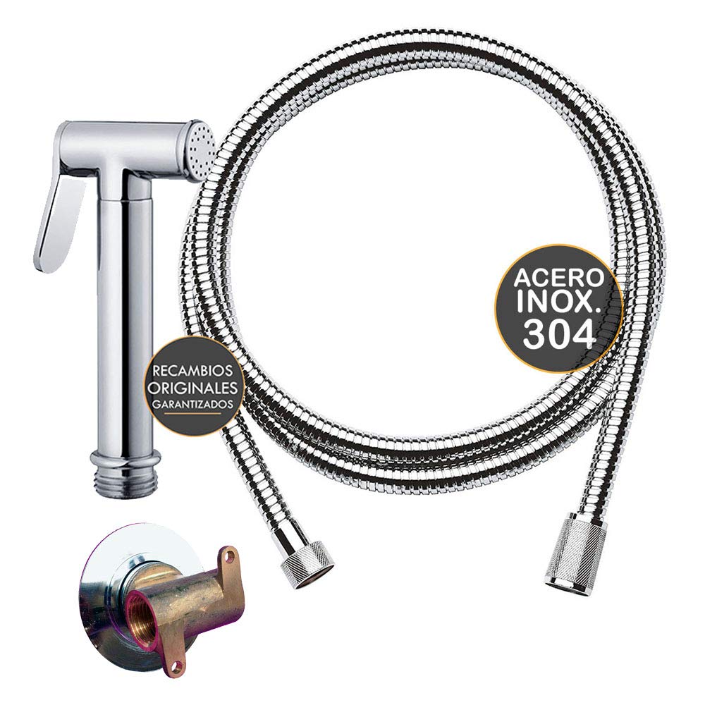 Kibath L473551 Grifo para el WC, higiene íntima para sustitución del Bidet, Monomando Agua fría y Caliente con Ducha de Mano. Diseño Redondo, Cromo Brillo