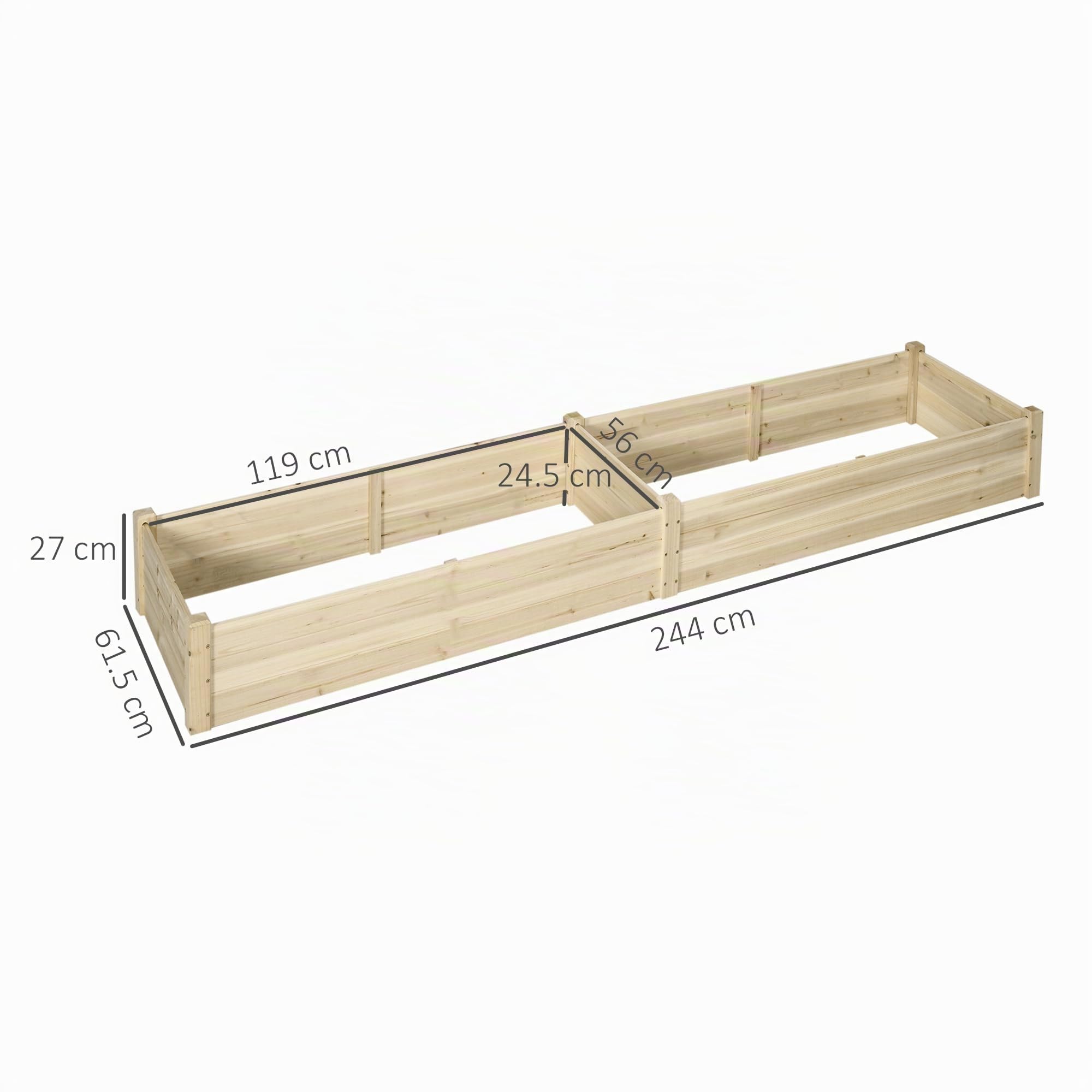 Outsunny Blumenkasten mit 2 Pflanzbereichen 244 x 61,5 x 27 cm Holz Natur