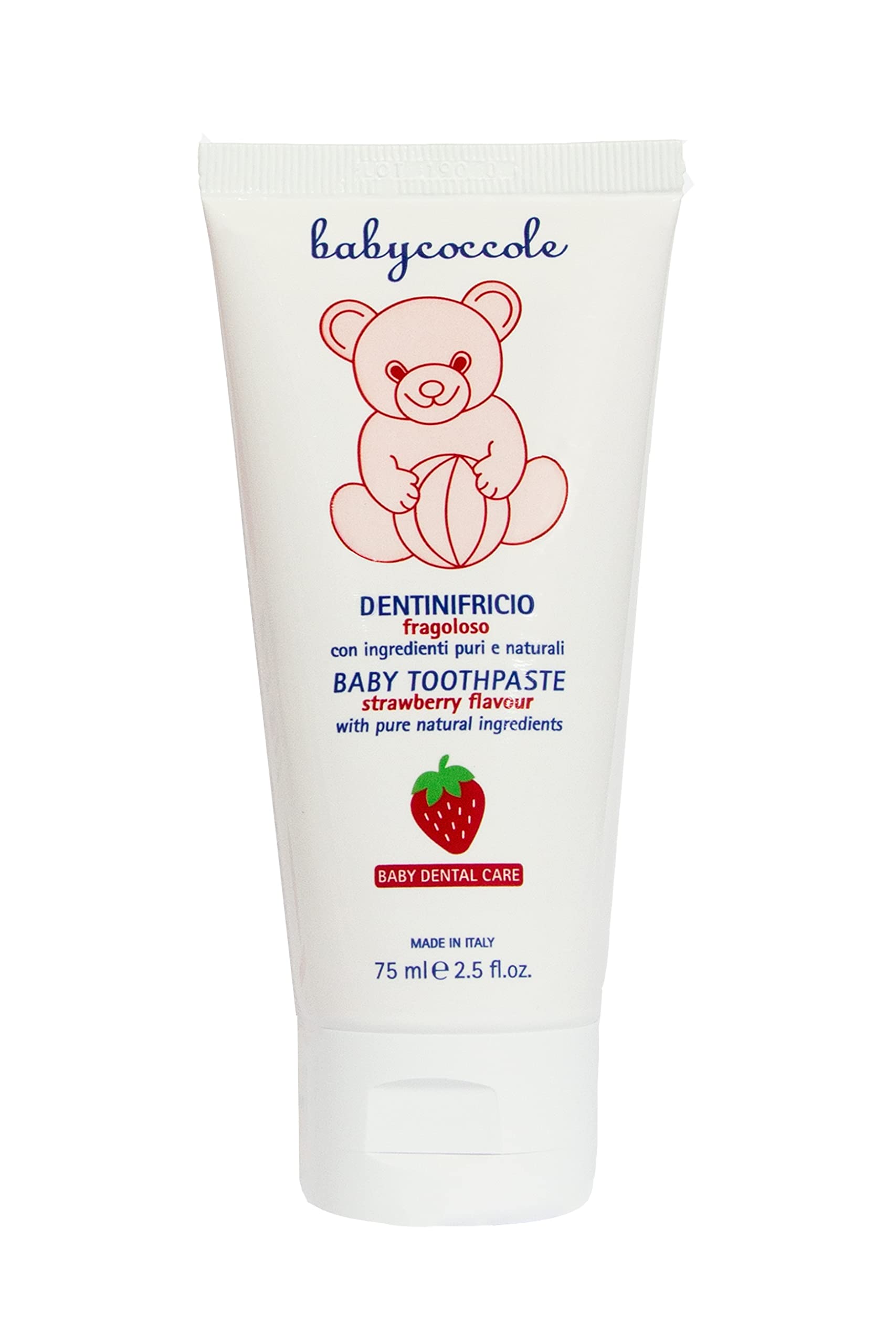 Babycoccole DENTINIFRICIO FRAGOLOSO. Dentifricio per Bambini da 0 a 6 anni all'aroma naturale di Fragola. Rinforza i denti, previene le carie. Giusto apporto di fluoro, calcio e vitamine - 75 ml