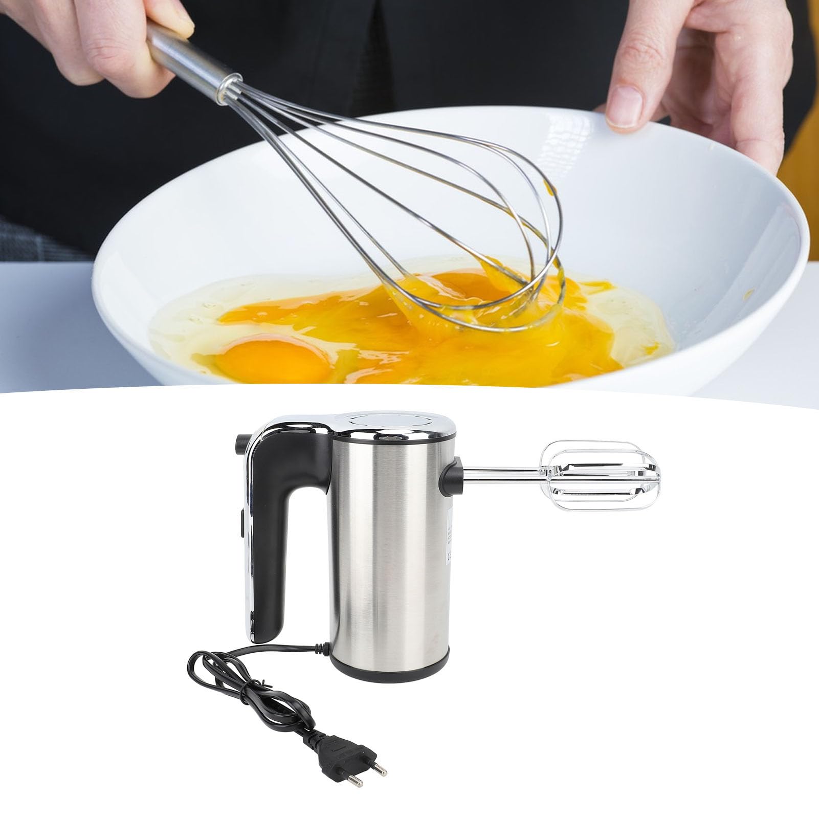 Batteur à main avec bol mélangeur 500 W – Batteur électrique avec bol en acier inoxydable de 3,5 l - Pétrisseur automatique - 5 niveaux - Turbo 2 crochets mélangeurs et crochets pétrisseurs