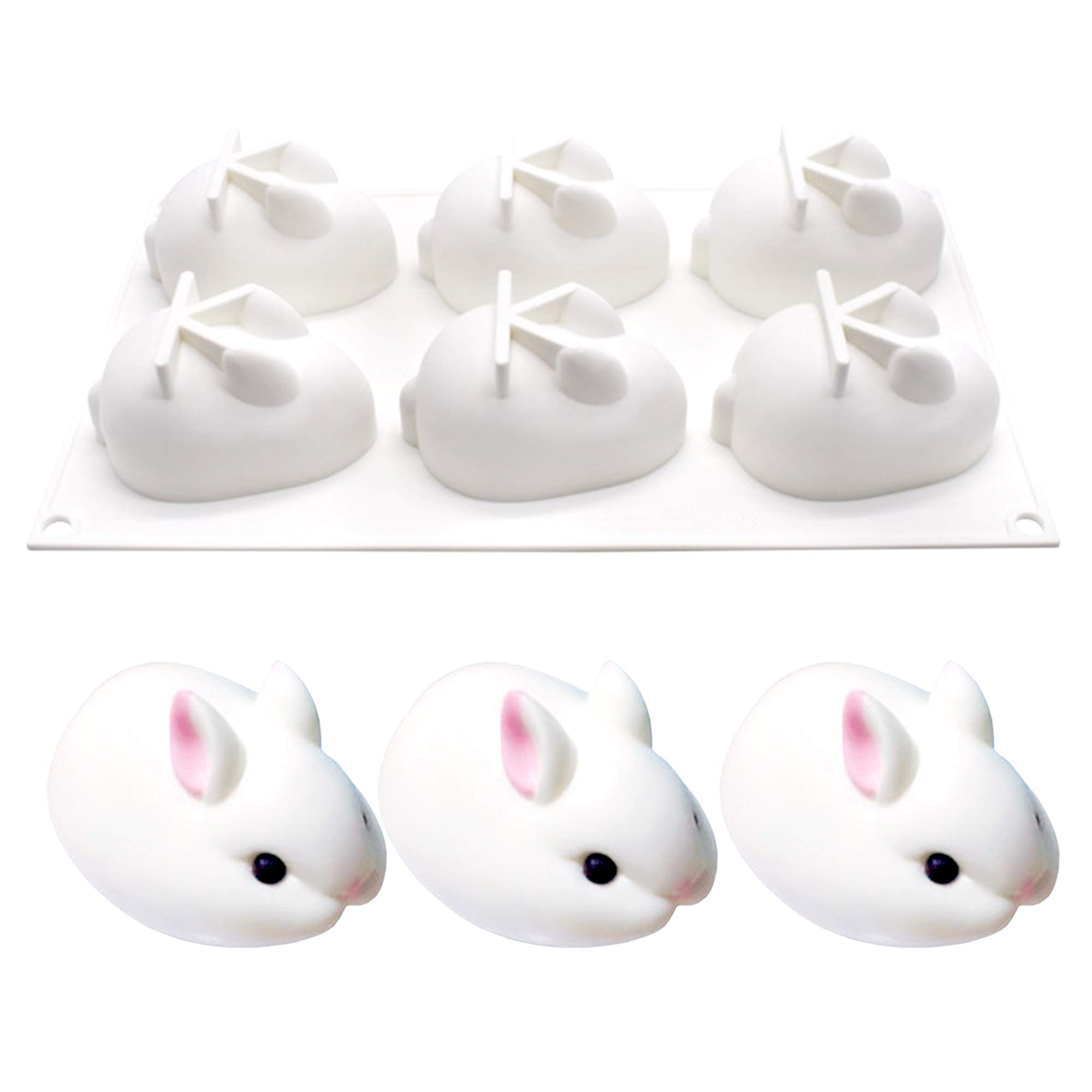 Silicone Bunny Mold- Easter Silicone Molds for Chocolate, Cakes & Candy Mold- 3D Hollow Chocolate Mold-Rabbit Baking Mold Includes Recipes for Hot Cocoa Bombs & Chocolate Bunnies for Easter Basket