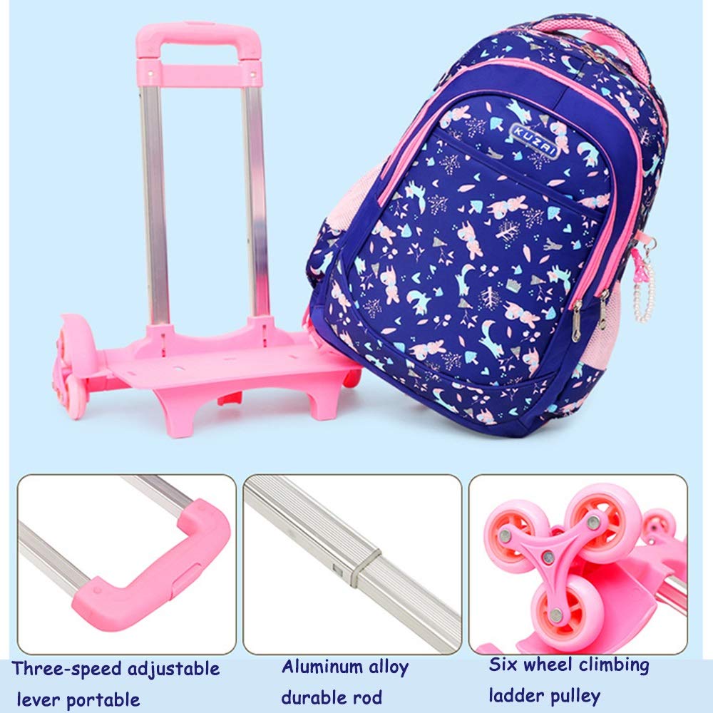 Zaino per bambini Trolley Bag ， Borse per libri scolastici per ragazze e ragazzi, Zaino per bambini Zaino con ruote con sei ruote Glow (Color : Blue)