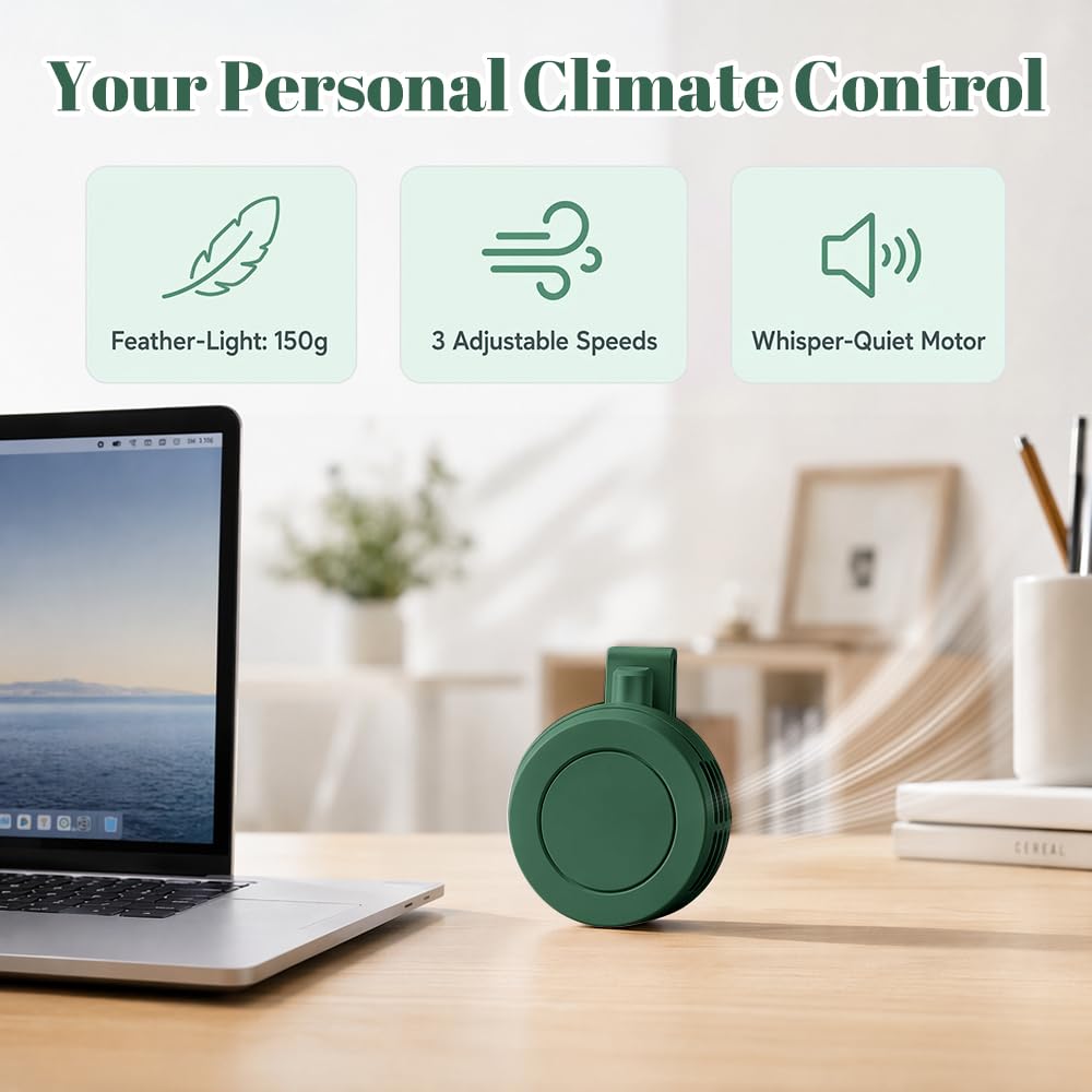 XEERUN Portable Silent Mini Bladeless Fan, Clip On Waist & Neck Fan, 3 Speeds, 360 ° Rotation Electric Fan, Rechargeable - Image 7