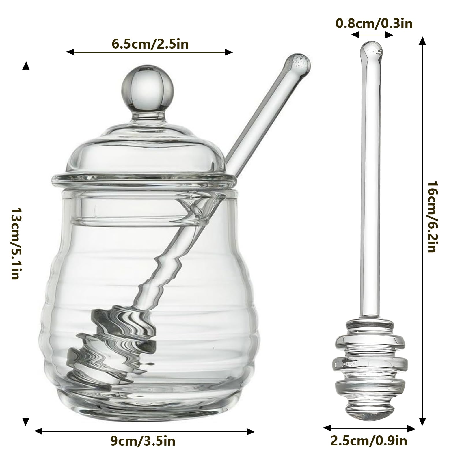 Barattolo per Miele 500ml - Porta Miele Trasparente Vasetto per Miele, Barattoli per Miele in Vetro con Coperchi e Cucchiaio per Conservazione e Distribuzione di Miele e Sciroppo