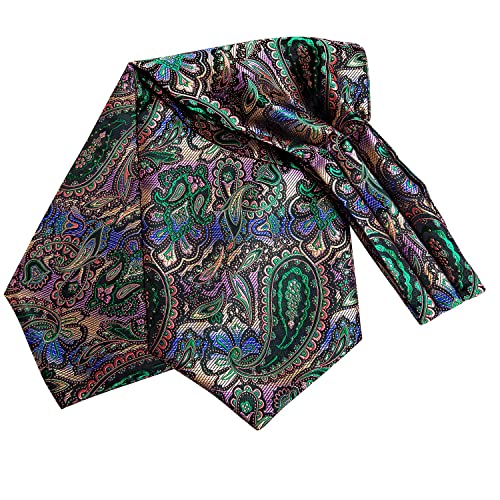 Image of Hi-Tie Silk Ascot for Men Self Tie Men's Cravat and Flower Lapel Pin Handkerchief Cufflinks Set for Wedding Party