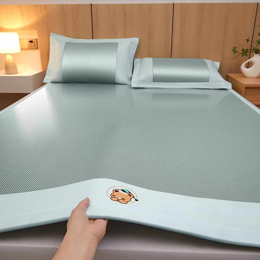 Summer Sleeping Mat, Breathable Cooling Bamboo Sleeping Mat With 2 Pillowcases, Multicolor, Multiple Sizes(G,180 * 200CM)