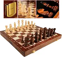 Jogo de Xadrez de Madeira Luxo Profissional 40cmx40cm – Tabuleiro 100% Madeira Dobrável e com Peças em Madeira e Verniz [VALUANCE]