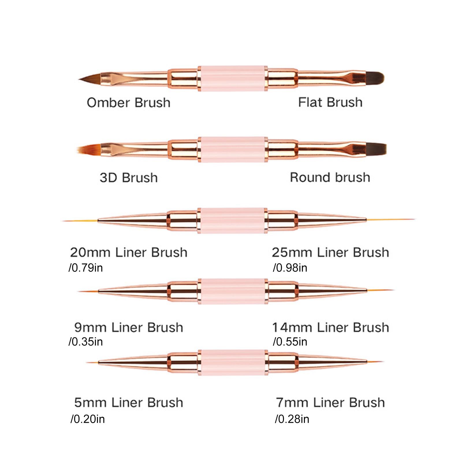 5 pennelli bifacciali per nail art, pratici pennelli per nail art, penne per nail art, pennelli per linee lunghe
