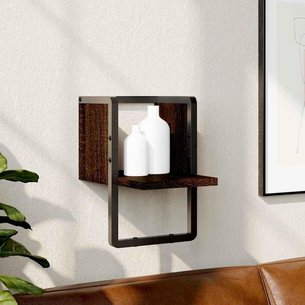 Brown Oak Wall Shelf, Engineered Wood Floating Display Ledge for Bathroom, Living Room, Bedroom Decor, Compact Wall Mounting Storage