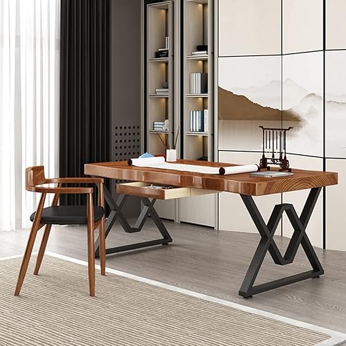 Miniatura 5 de Escritorio de madera maciza para computadora de oficina en casa con cajón soporte de metal resistente y mesa de juego de panel de pino de 20in