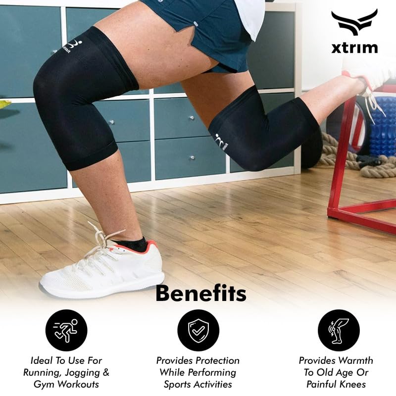 Image of VIFITKIT VFK by Xtrim Knee Cap, Sleeves for Pain Relief, Sports & Exercise - Anatomically Fitted, Four-Way Stretchable Fabric, Designed for Men and Women (Black, Small)