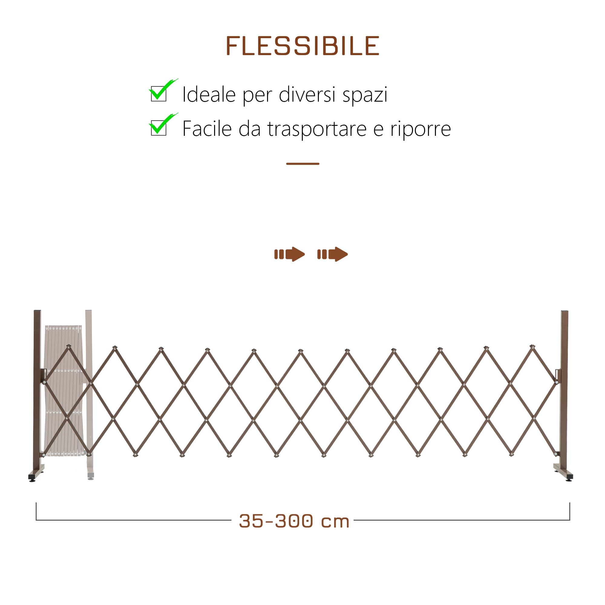Outsunny Recinzione per Giardino a Larghezza Regolabile, Griglia Estensibile per Giardino Multiuso in Metallo e Alluminio, 300x31x103.5 cm, Caffè Scuro