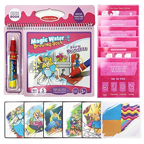 Rangebow Magic Aqua Water Reusable Drawing Doodle Colouring Book with 2 Magic Water Pens for Age 3 Years Plus Kids Travel Activity Book Children Toddlers Travel Toys (Fairy Princess)