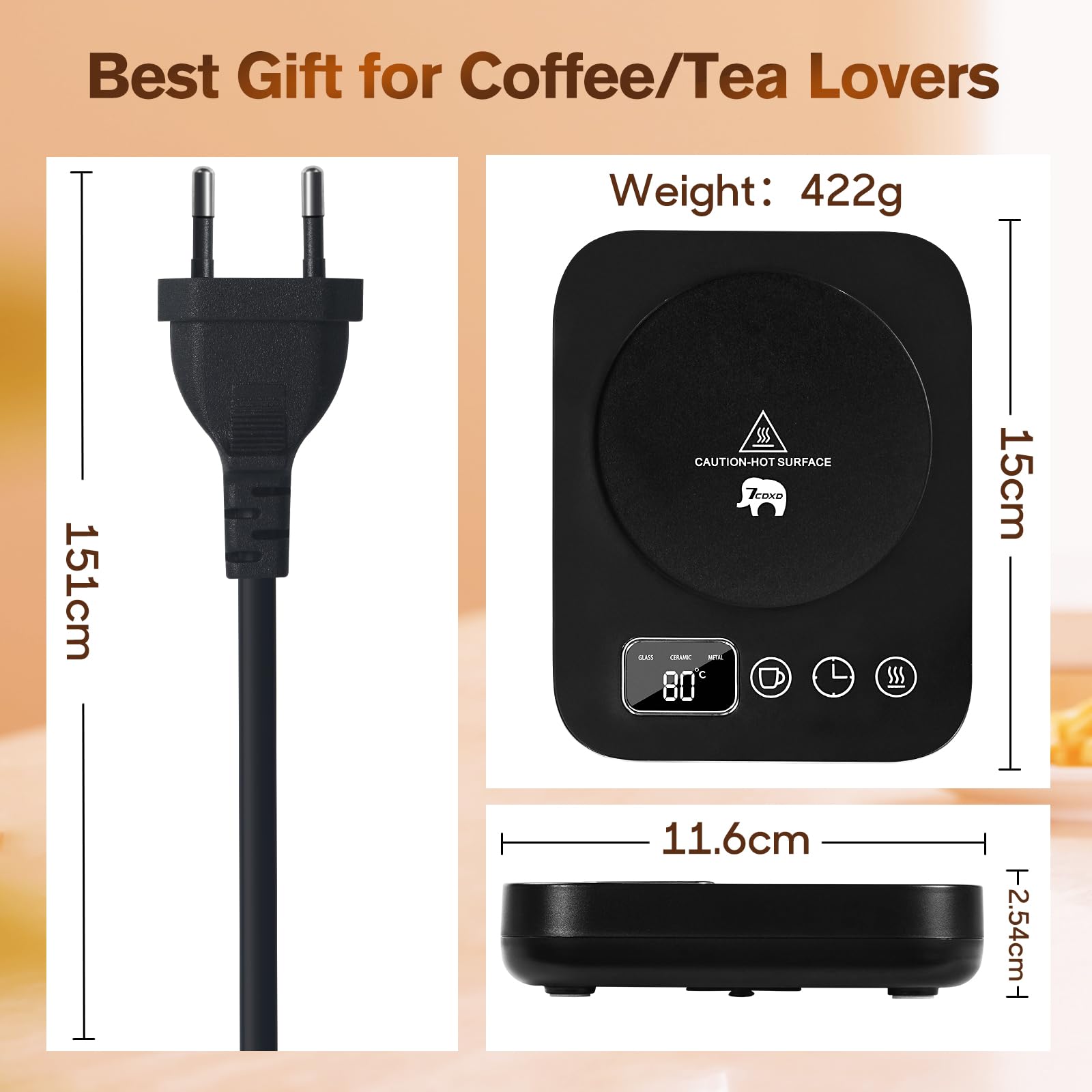 Calentador de Tazas de Café, Calentador de Tazas Inteligente con Encendido Apagado Automático, Sensor de Gravedad, Apagado Automático de 4 Horas