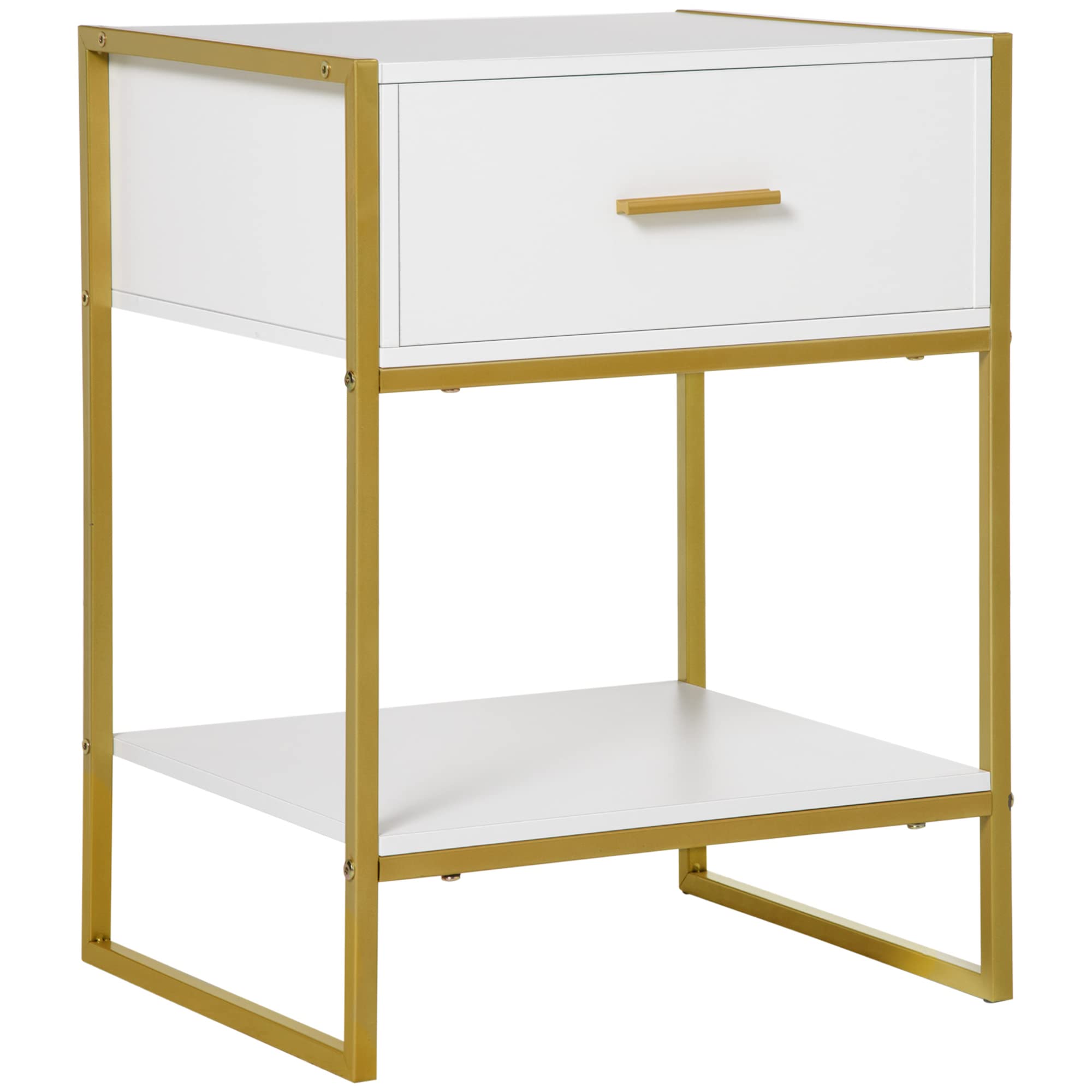 Homcom Unisex White Modern Bedside Table, Nightstand With Drawer Shelf In