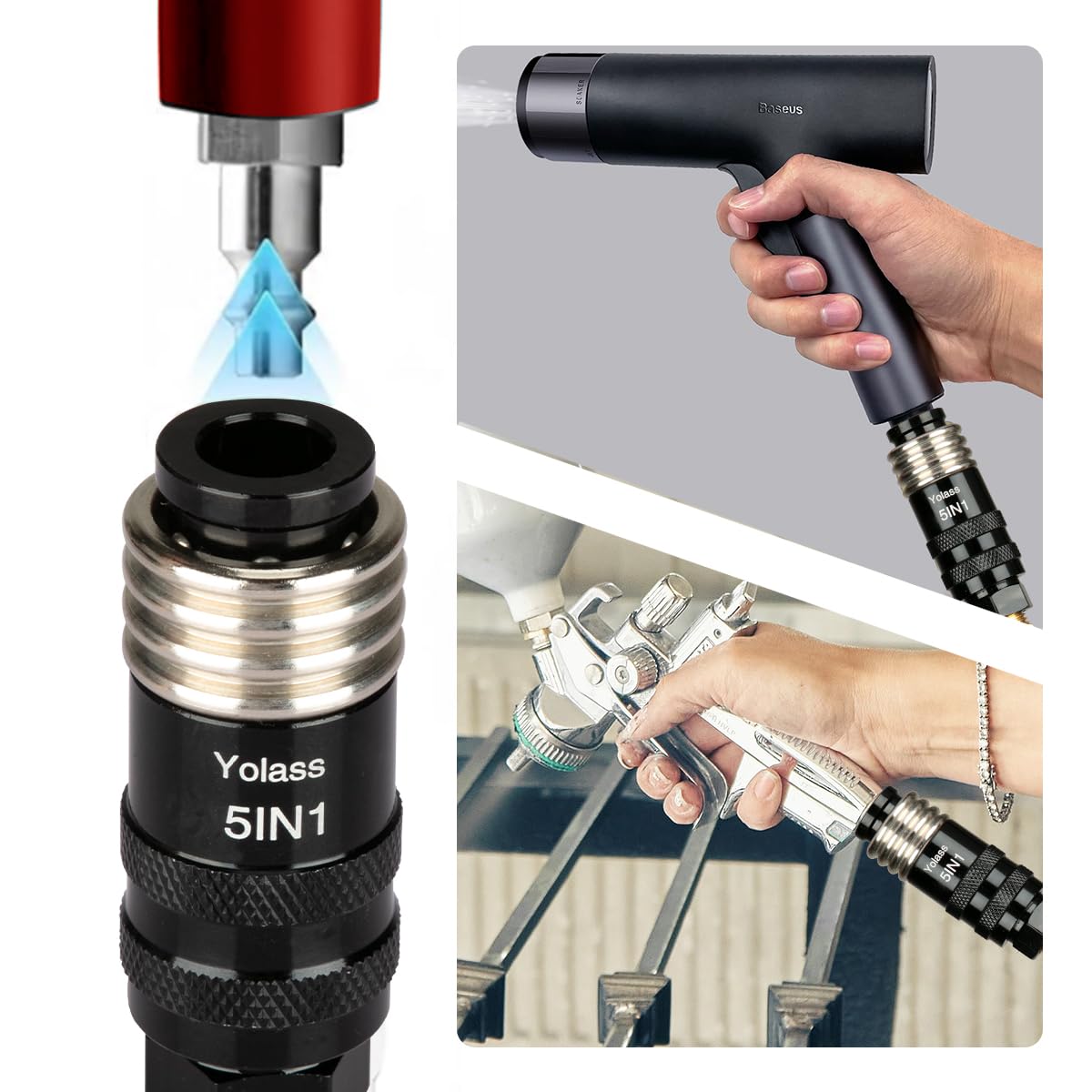 Yolass Acoplador de aire industrial rápido universal 5 en 1, accesorios de manguera de aire, NPT hembra de 1/4 pulgadas, accesorios de compresor de aire (2 piezas)