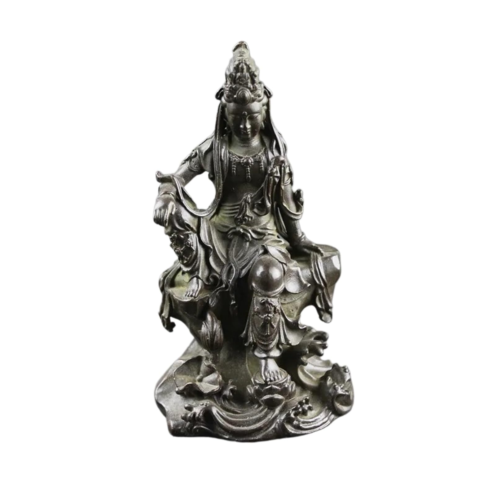Huolimxun Leisurely Guanyin Statuette Bronze Buddha Statue Home Decoration Accessories Ornaments Bronze Collection(Ancient)