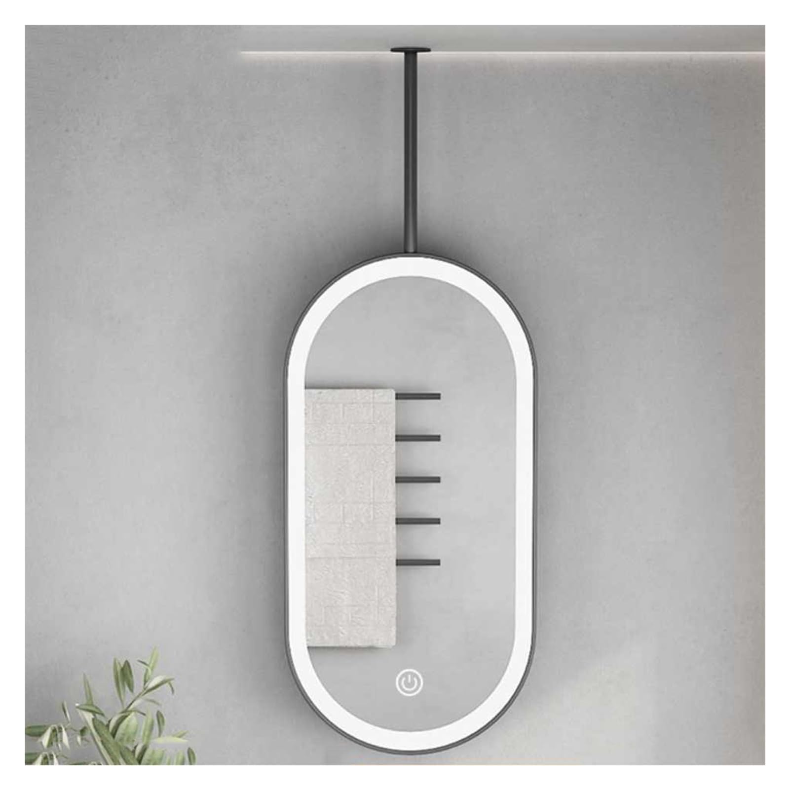 BKSXSOP Oval Bathroom Mirror Ceiling Hanging Lighting LED With Metal Frame(Black,50x80cm)