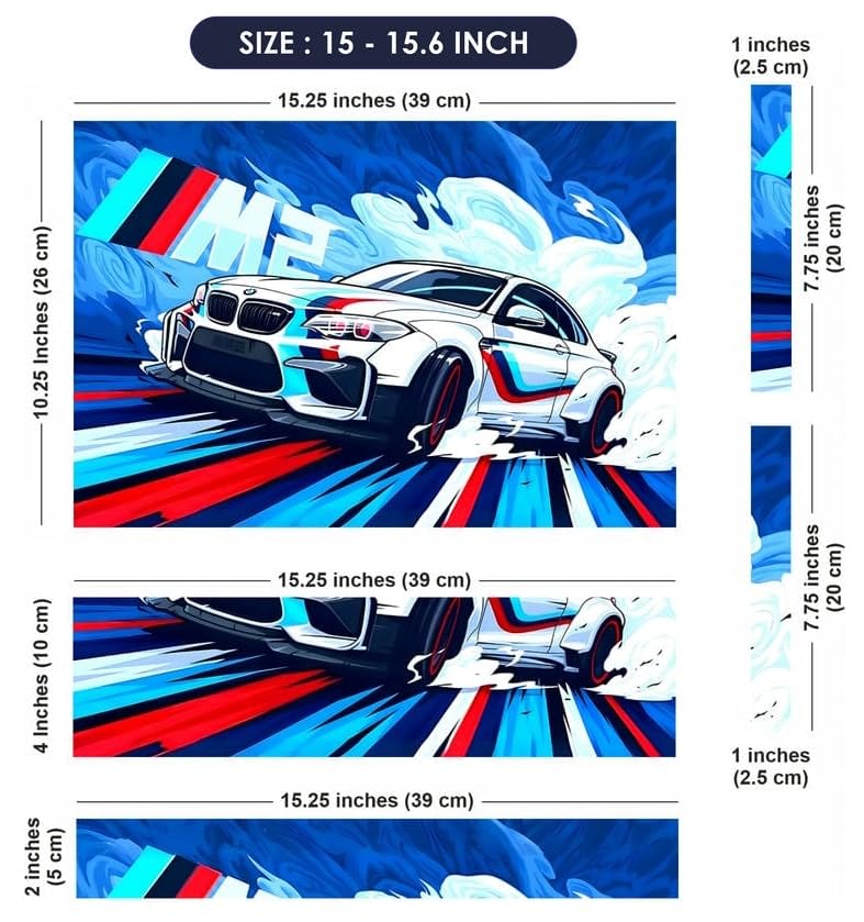 Image of Full Body Laptop Skin Upto 15.6 inch Sticker Compatible for Dell /HP /Lenovo /Acer /Asus All Laptop Size Upto 14 to 15.6 Inch with car Water Splash Mouse pad - BMW M Sport White Splash