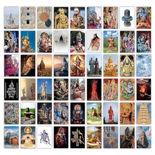 Image of SG Pack of 54 God Photos Wall Collage Kit Posters - 4 x 6 Inches Posters for Room Wall Decor, Pooja Room - Glue Dots Included
