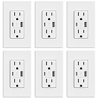 Vista 53 de ELEGRP Cargador USB de pared, receptáculo USB con puertos USB tipo A y tipo C, enchufe dúplex de 15 amperios resistente a manipulaciones NEMA 5-15R