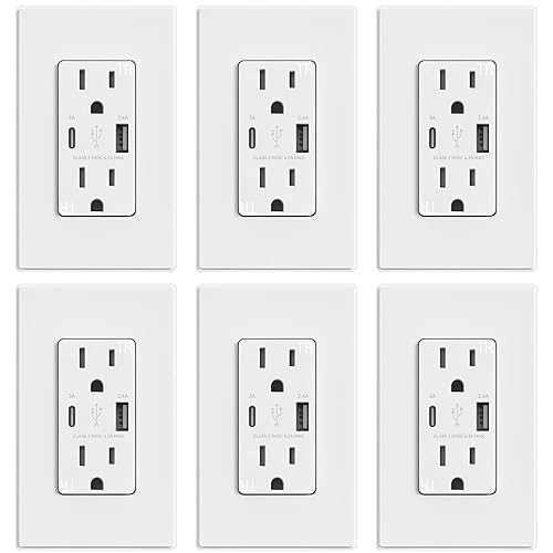 Miniatura 1 de ELEGRP Toma USB, toma de pared de 15 amperios con puertos USB, receptáculos de salida USB de 21 W con puertos tipo A y tipo C, receptáculo