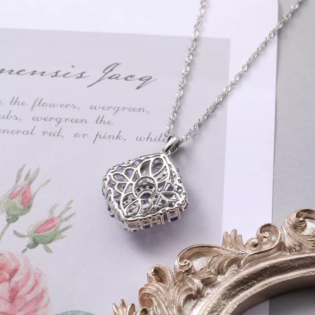 Colgante de Plata de Ley 925 para Mujer, Collar de Cristal Cuadrado de tanzanita Amatista Natural, joyería de Piedras Preciosas
