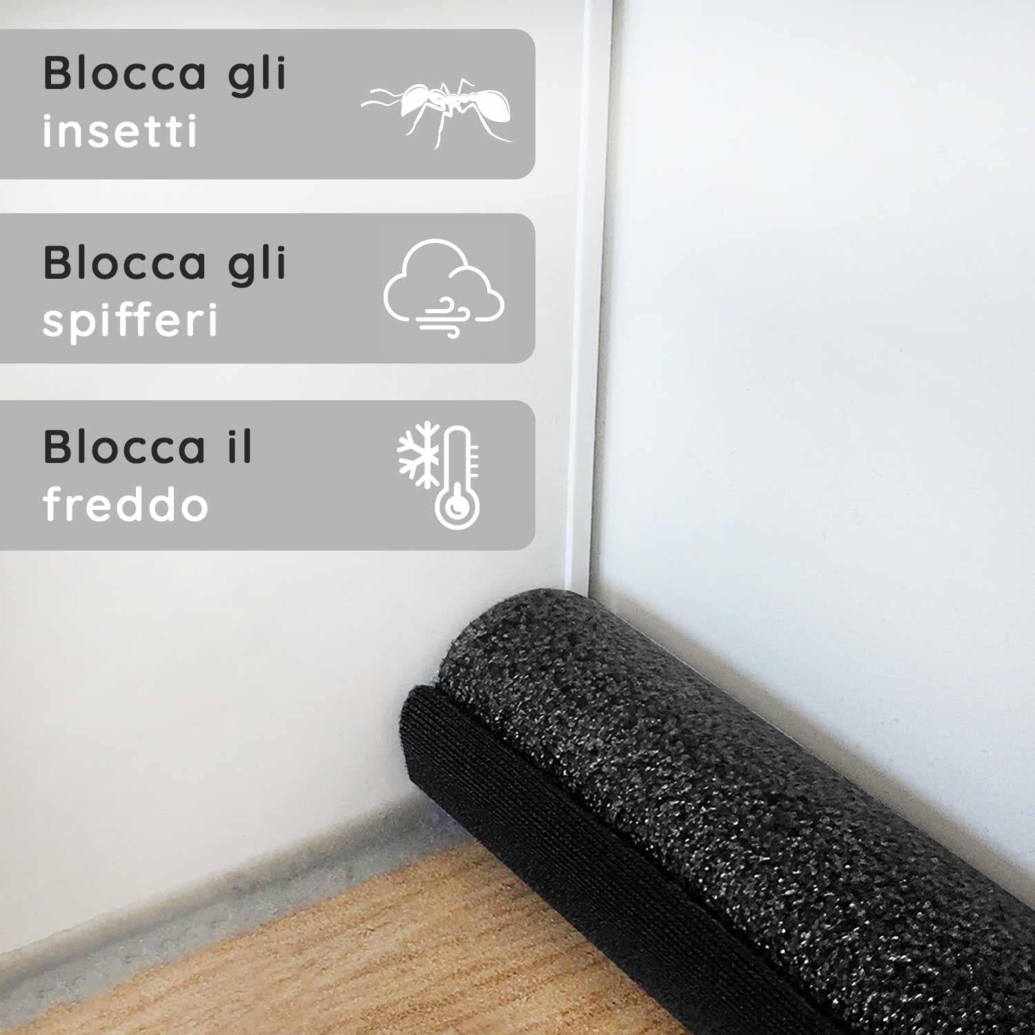Meisterfaktur Paraspifferi sottoporta - Per tutte le porte - Paraspifferi porta blindata ideale per una tenuta efficace contro correnti d'aria, rumore e freddo (6 pezzi (nero))