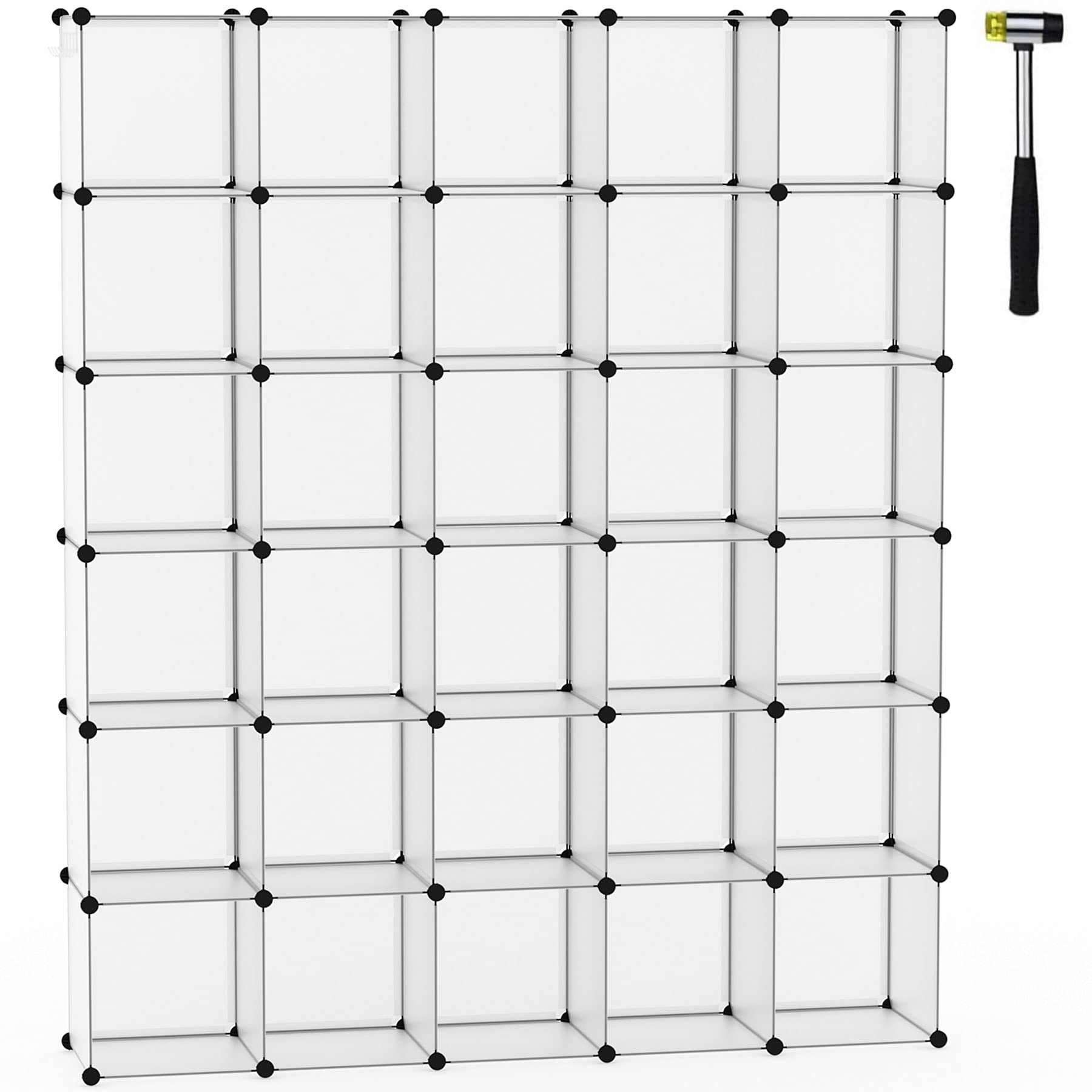 C&AHOME Cube Storage Organizer, 30-Cube Shelves Units, Closet Cabinet, DIY Plastic Modular Book Shelf, Ideal for Bedroom, Living Room, Office, 60.6" L x 12.4" W x 72.6" H Transparent White UPCS30W
